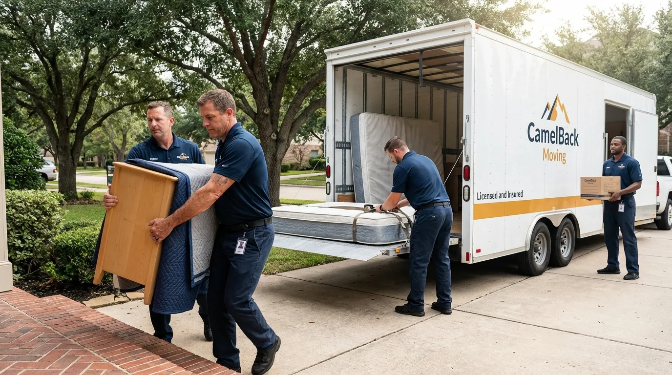 Crew loading residential truck for cross-state move from Kathleen, FL
