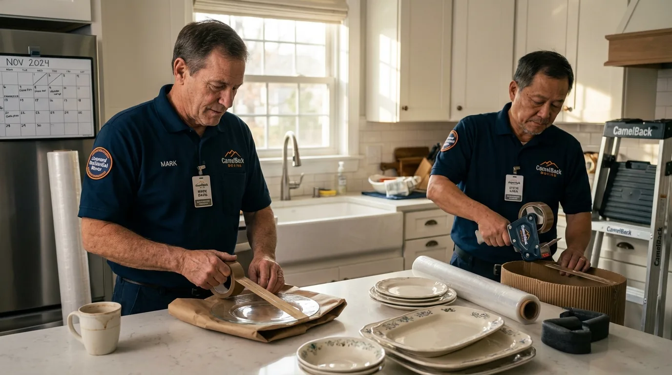 Professional crew packing kitchen dishware in Kathleen, FL